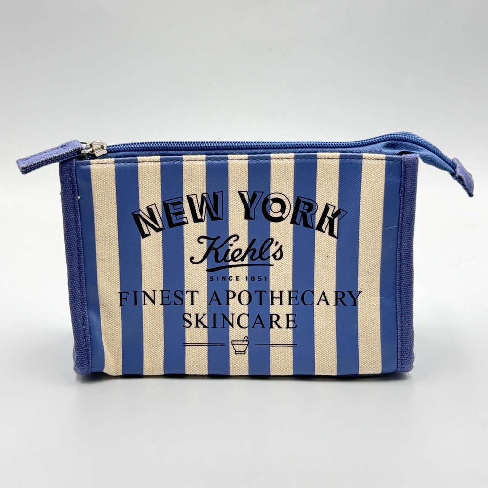 Kiehl's‎ Makeup Bag Small Blue Stripe Apothecary Minimalist Cosmetic Pouch